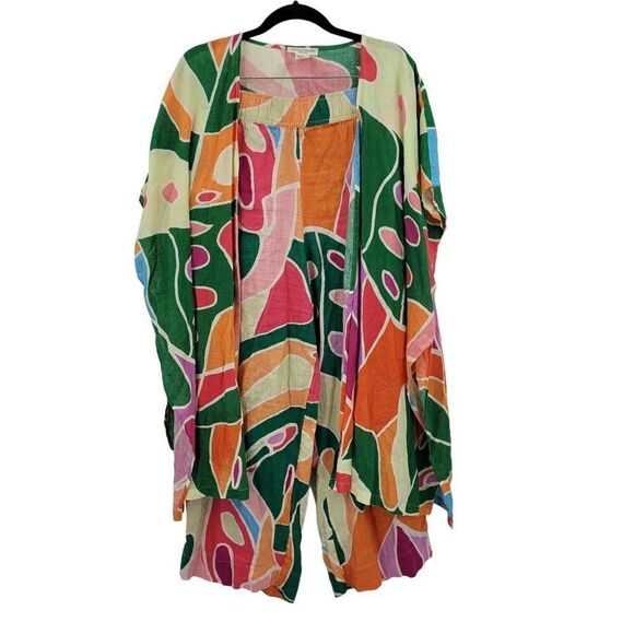 Christain Siriano Linen Beach Swimsuit Cover-up Pants Set L Multicolor Abstract - Picture 5 of 16